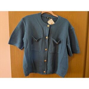 PrettyGarden Large Blue Button Down Knit Cardigan